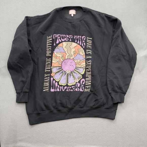 Show Me Your MuMu Tops - Show Me Your Mumu Sweatshirt Womens Medium Black Pullover‎ Graphic Flower Quotes